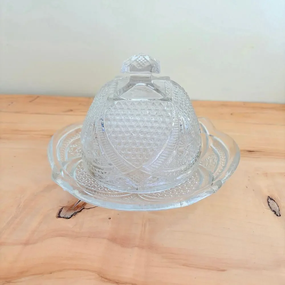 Antiq 1898 EAPG Glass Domed Butter Dish Early American Pattern Cheese Dish